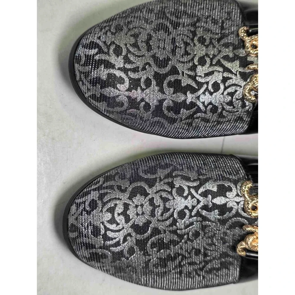 Meijiana Men's Loafers Size 8 Silver Black Gold Snake Slip On Dress Shoes‎